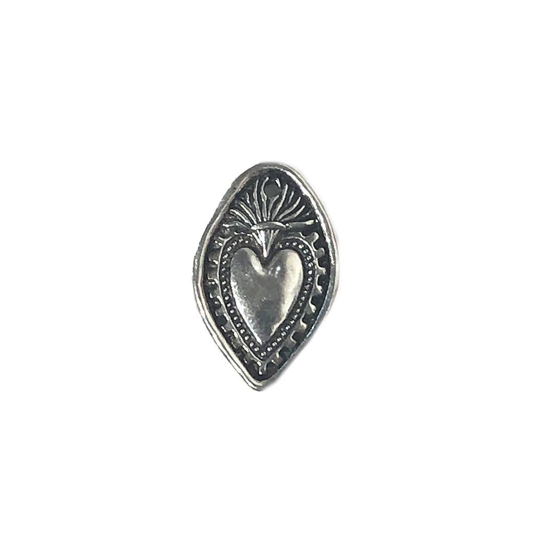 silver Oval Heart with Flames Charm