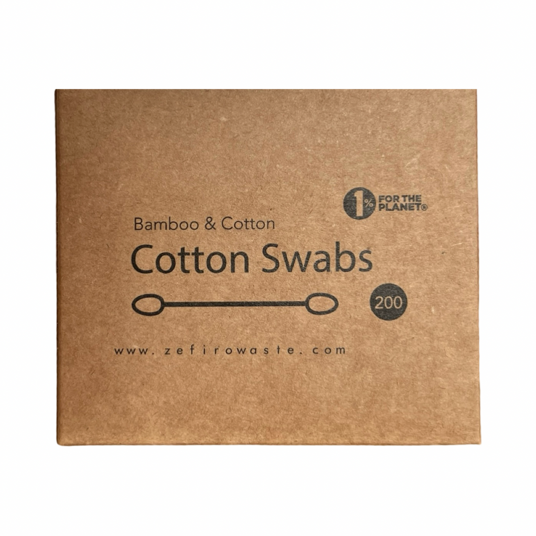 branded kraft box of bamboo and cotton cotton swabs with a count of 200.