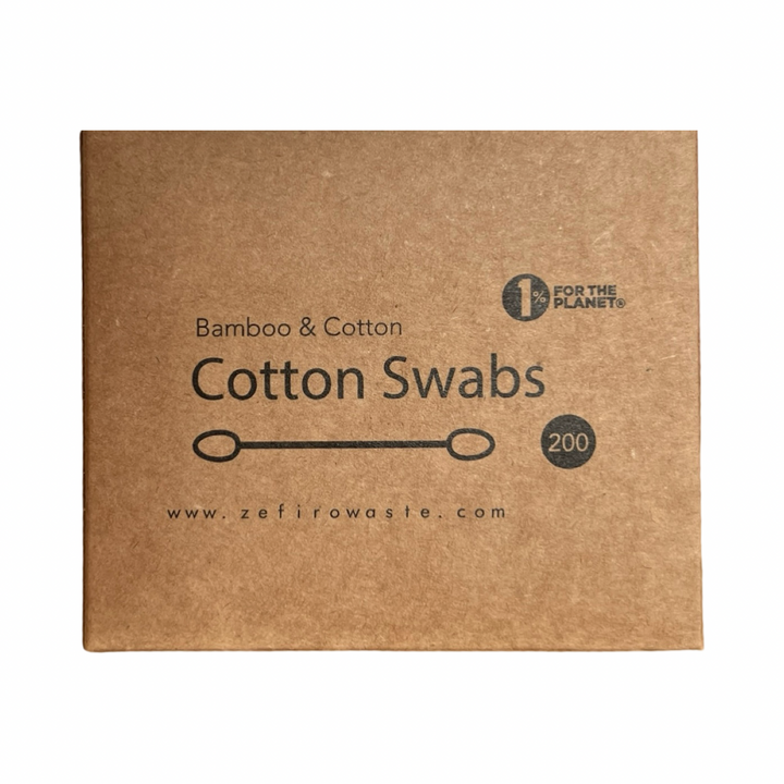branded kraft box of bamboo and cotton cotton swabs with a count of 200.