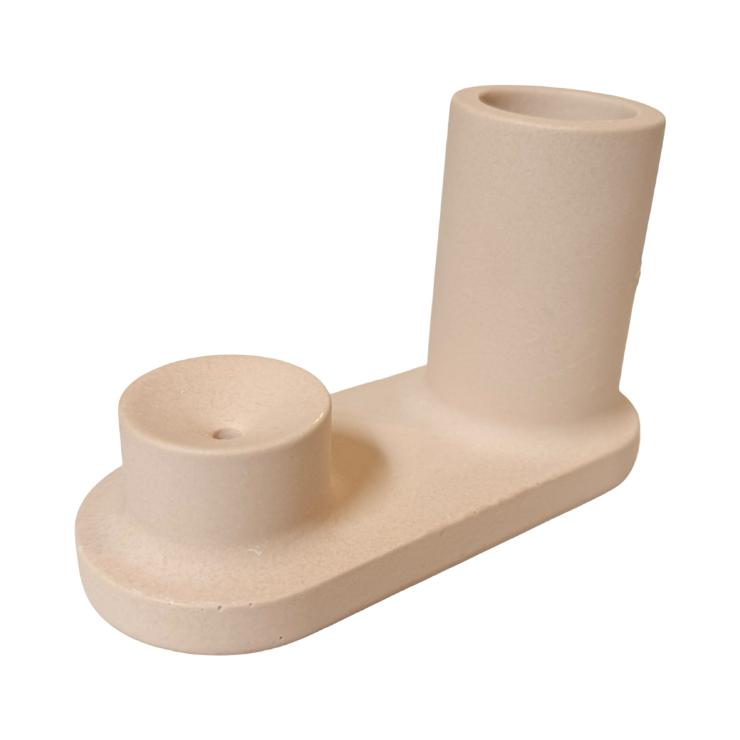 angeled view of a blush incense and Match Holder with one side being taller than the other
