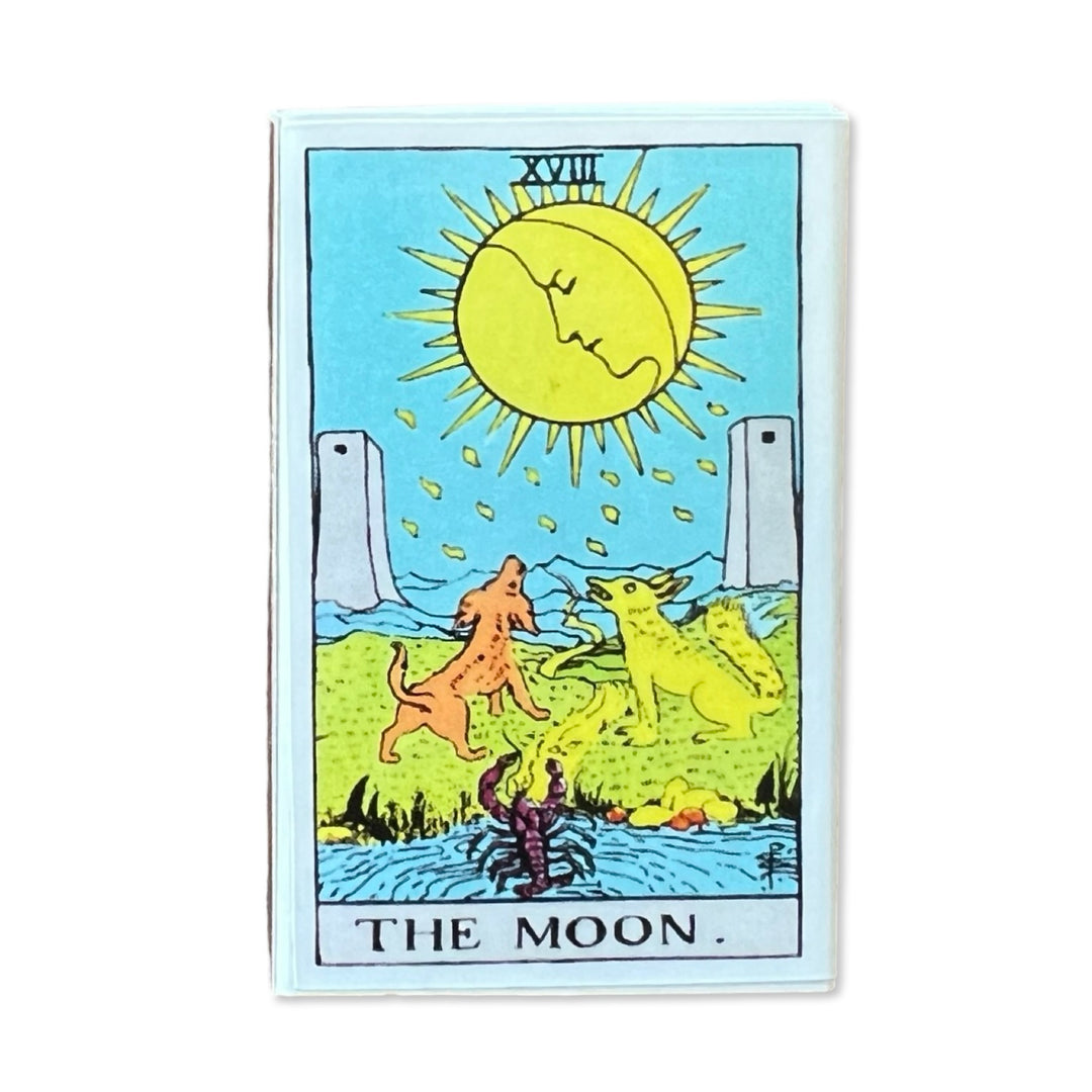 box of matches with an image of the moon tarot card