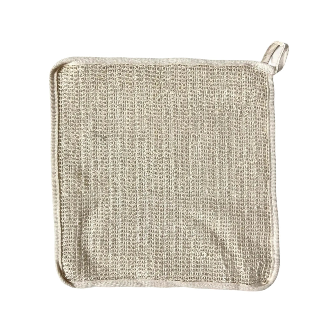 square sisal washcloth with a hanging loop