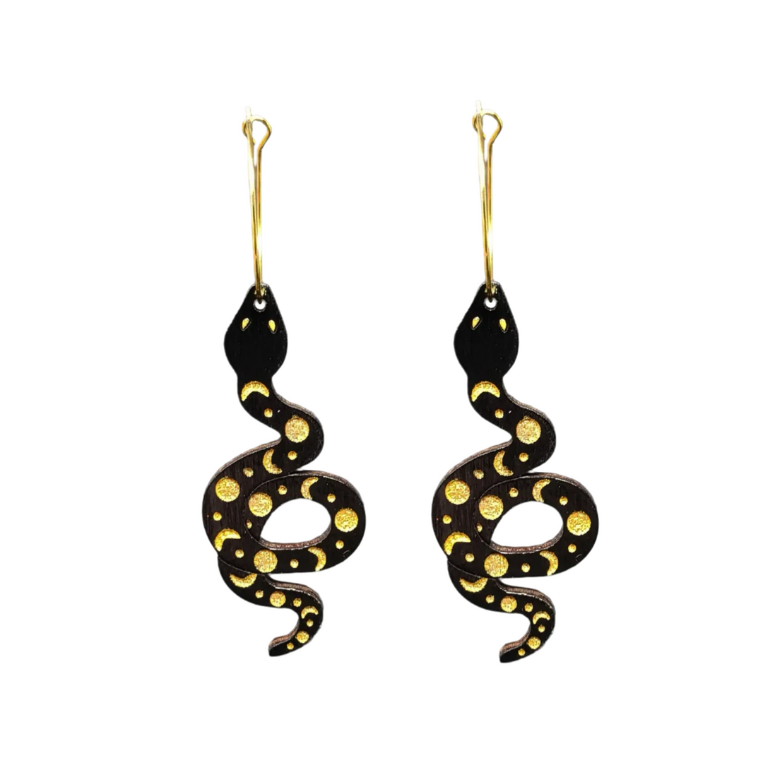 Moon Phases Snake Hoop Earrings