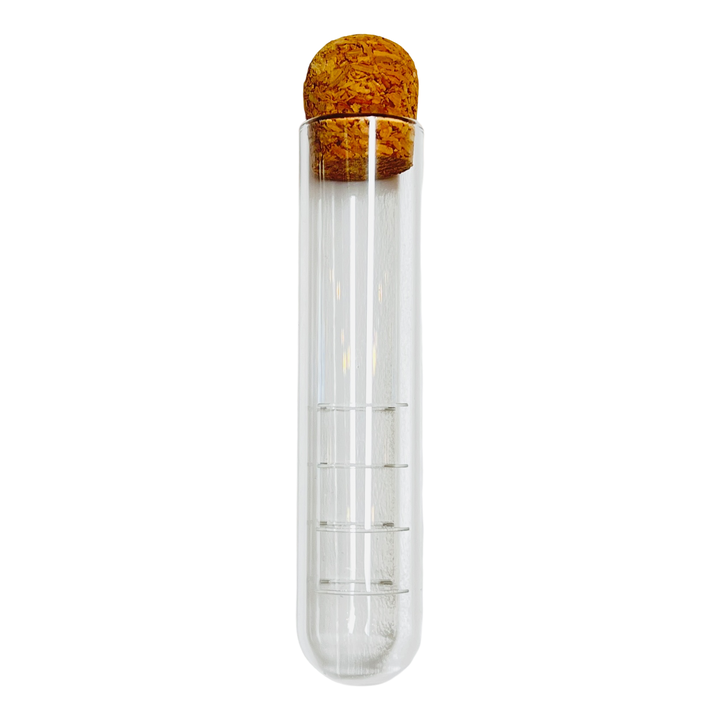 perforated glass tube tea infuser with a cork top