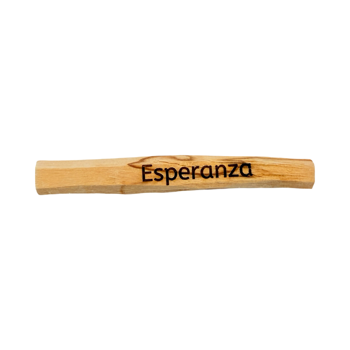 palo santo stick engraved with the word Esperanza - Hope.
