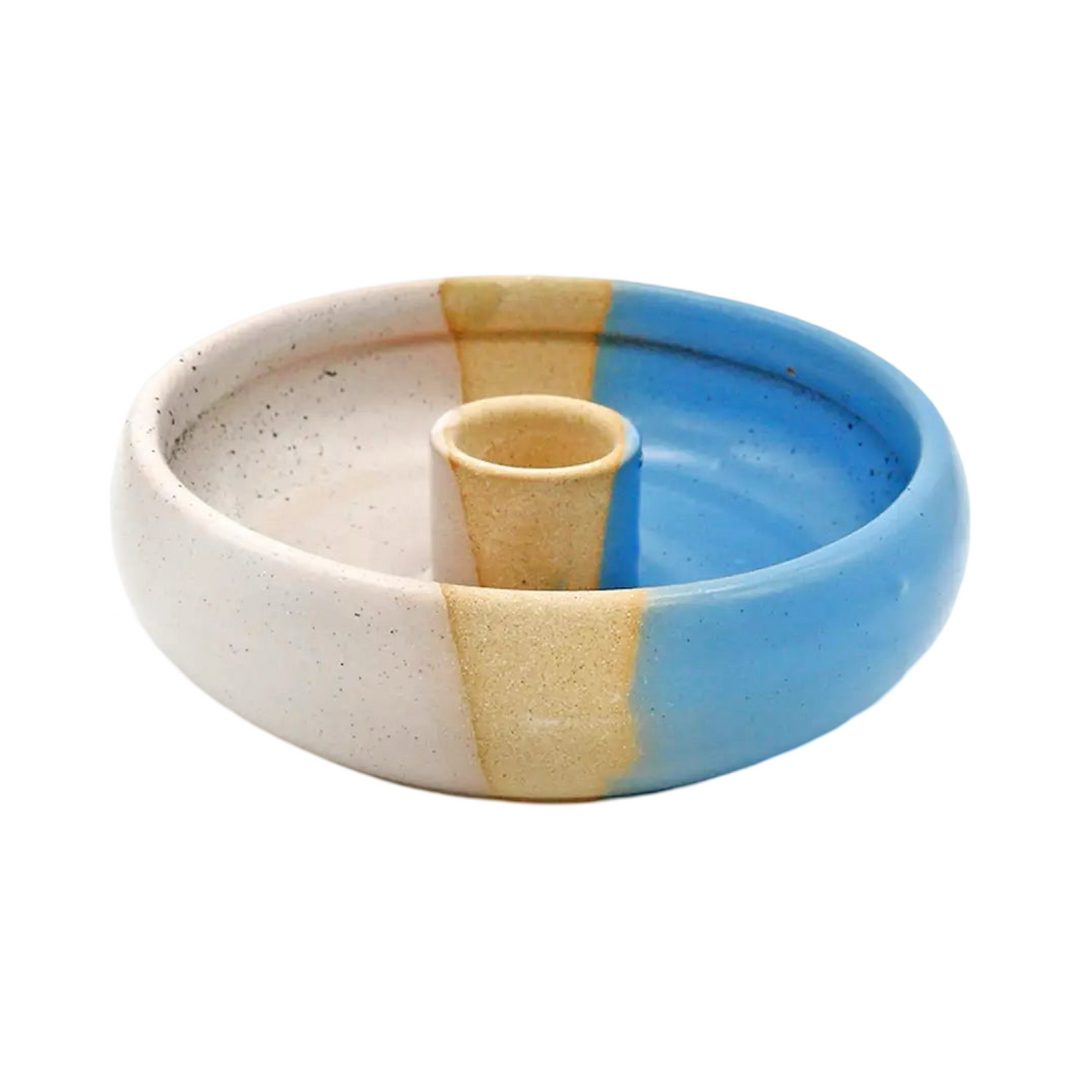 BEIGE AND LIGHT BLUE ROUND PALO SANTO HOLDER