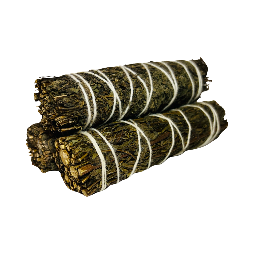 3 bundles of mugwort tied with white twine