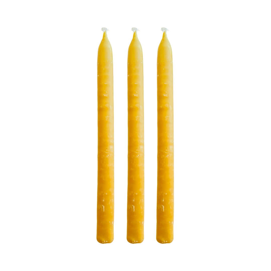 3 muted yellow beeswax candles