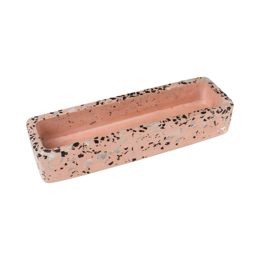 pencil holder with confetti like specs of marble and quartz