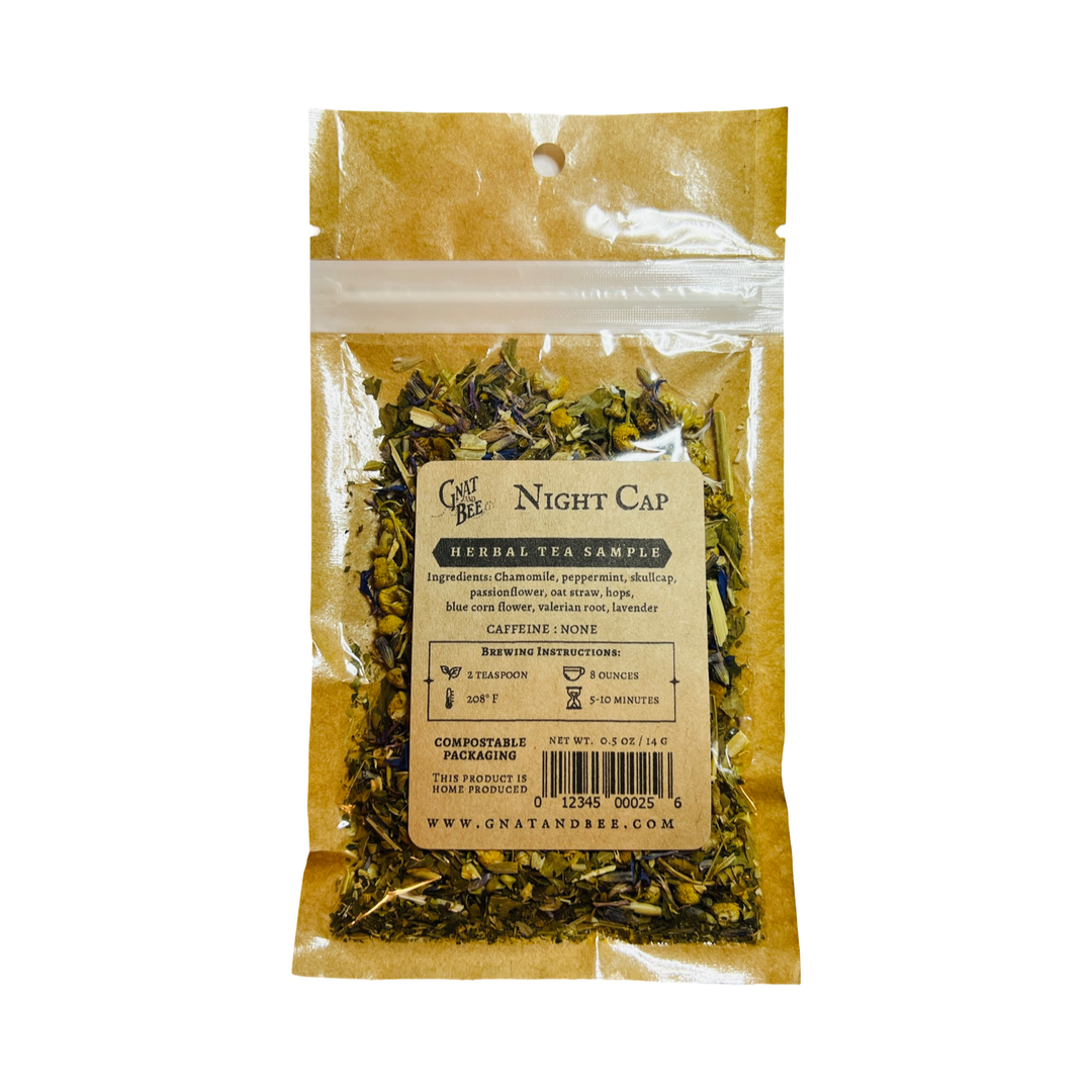 .5 oz pouch with herbal tea and a kraft branded label