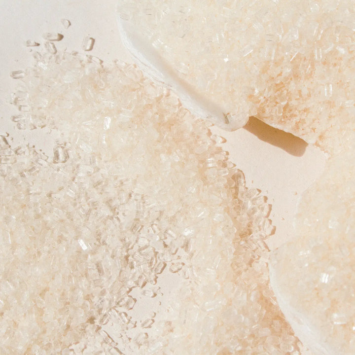Enhanced view translucent mineral bath soak crystals.