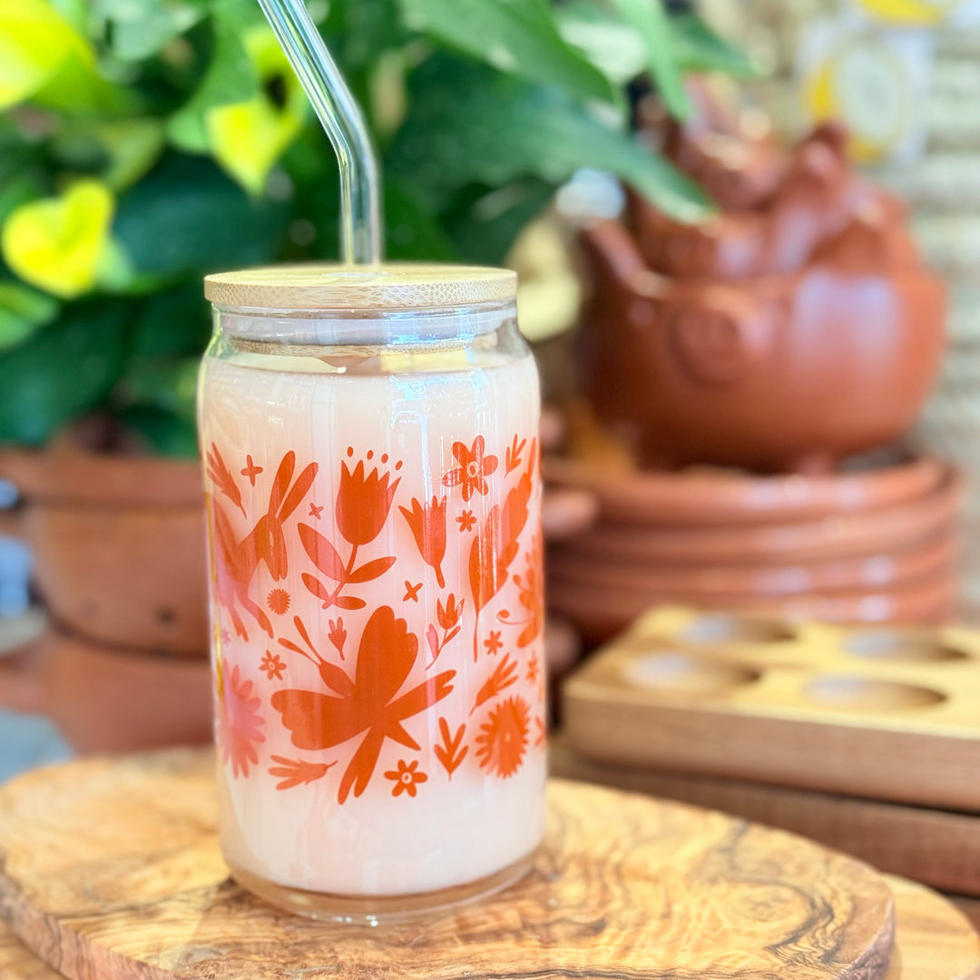 Photo of otomi can glass with bamboo lid & glass straw