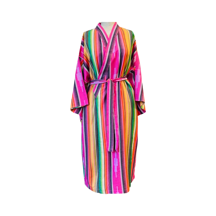 Pink ikat striped cotton robe