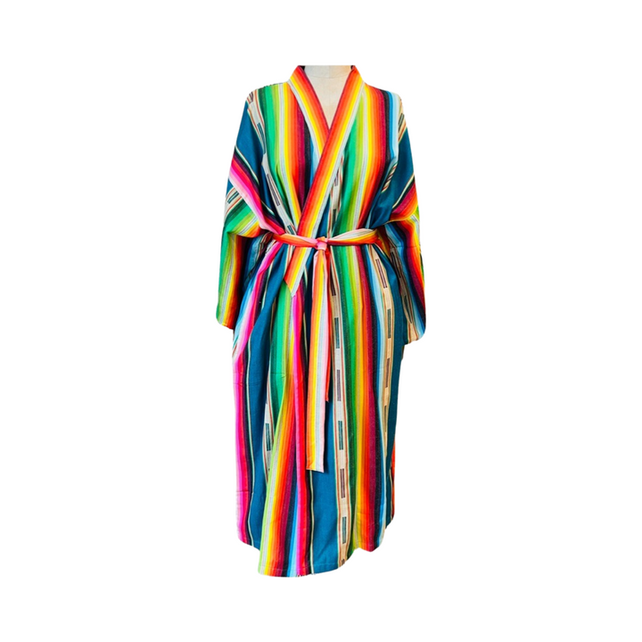 Blue ikat striped cotton robe