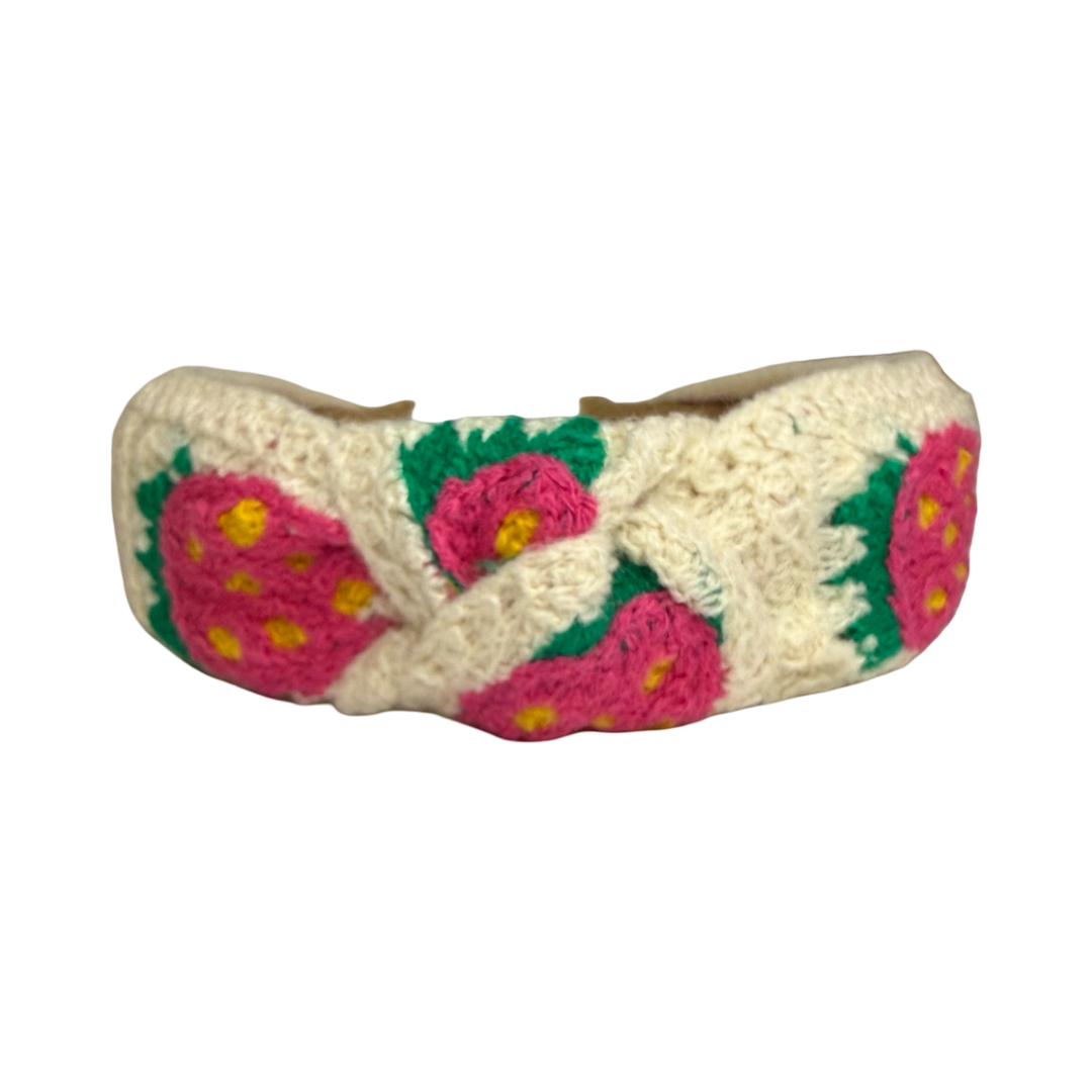 Pink Strawberry Vintage Crochet Headband