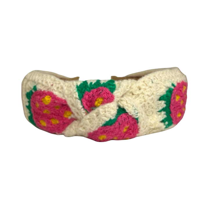 Pink Strawberry Vintage Crochet Headband