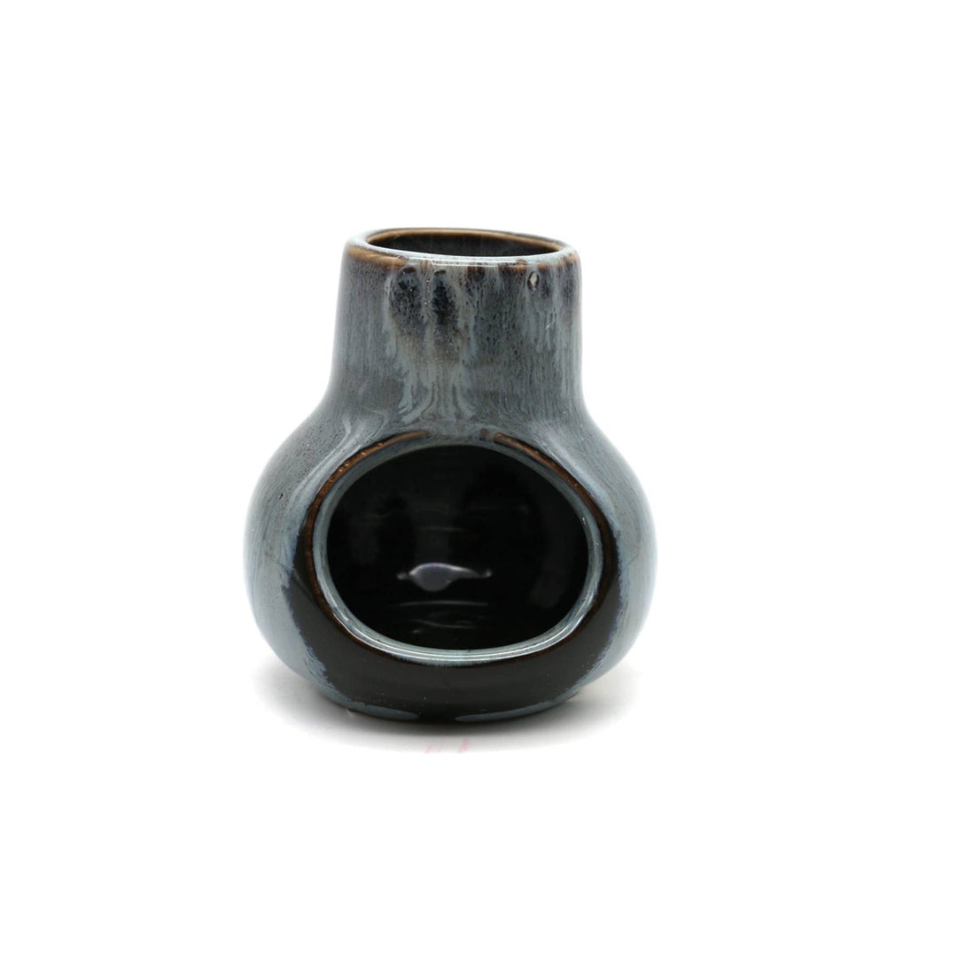 front view of a black ceramic mini chimney