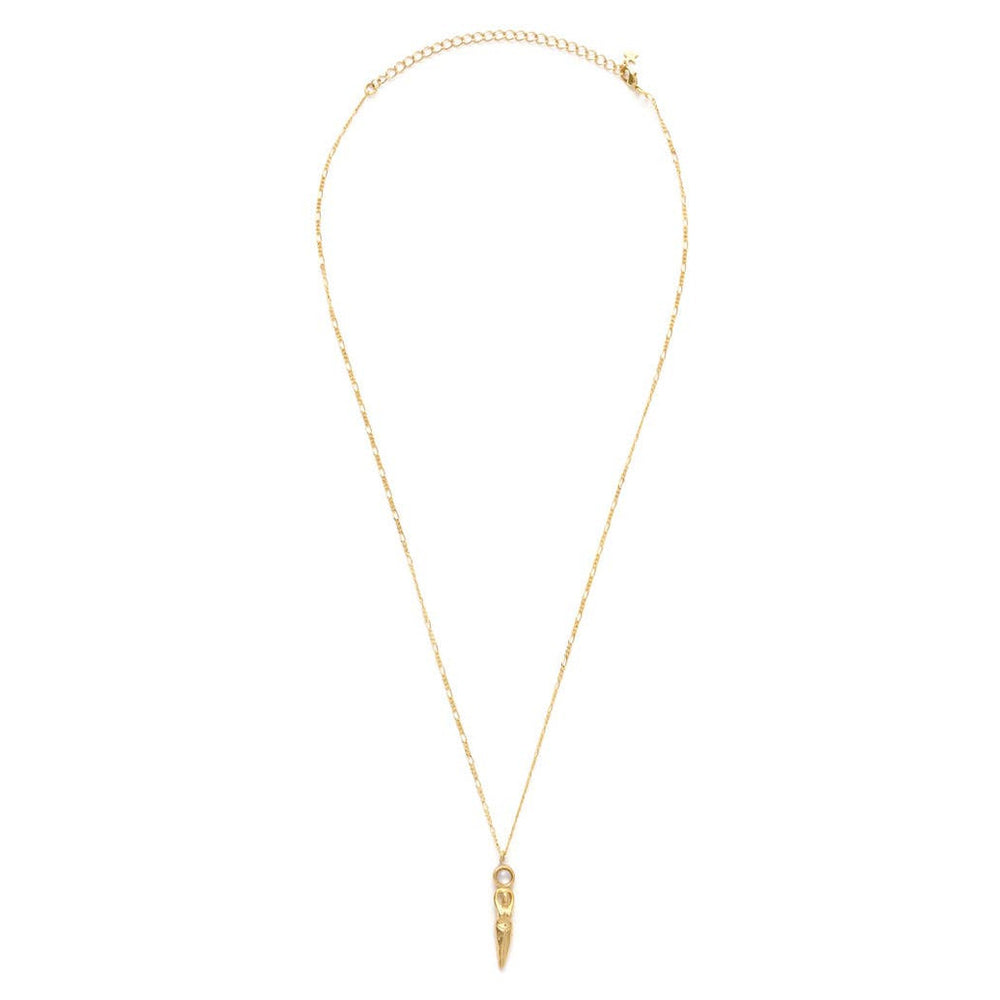 a gold Selene pendant necklace featuring a round crystal. Brand: Amano Studio