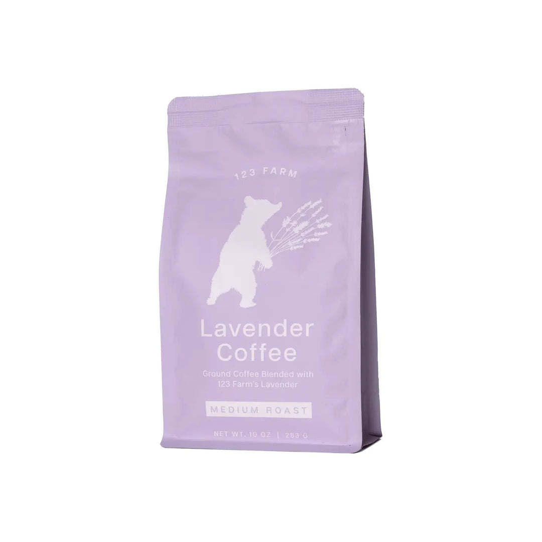 photo of lilac colored branded coffee pouch