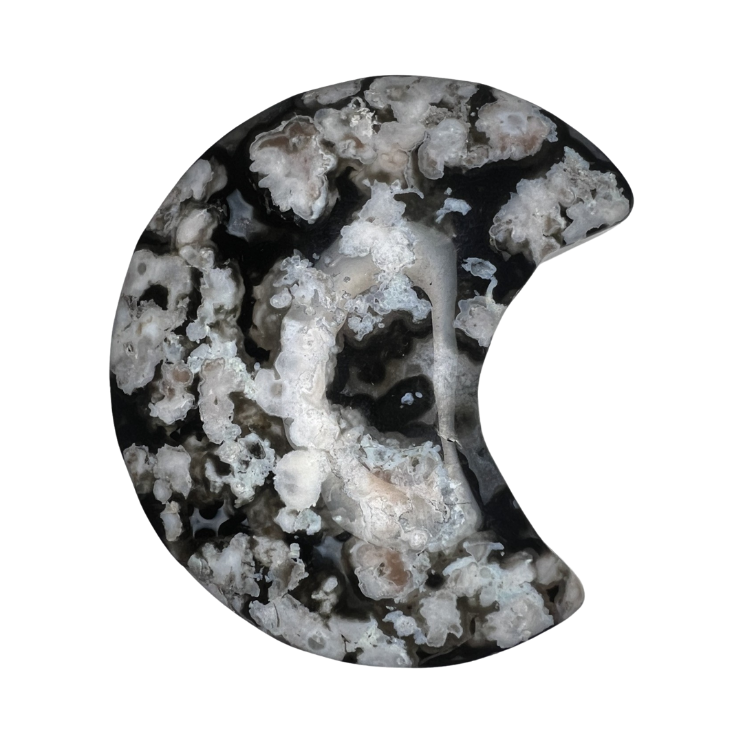moon shaped black flower agate crystal