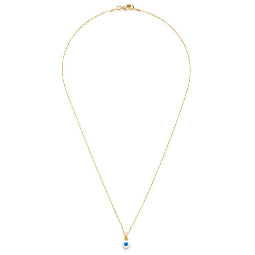 A blue and white eye pendant neckalce and a gold chain. Brand: Amano Studio