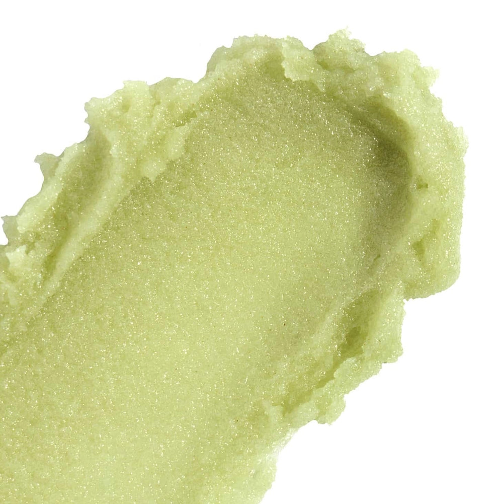Close up texture of Nopalera Cactus Body Polish in a green sugar scrub consistency.