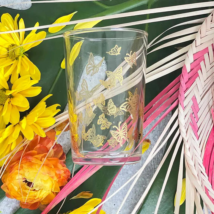 Gold Butterflies Tea Glass