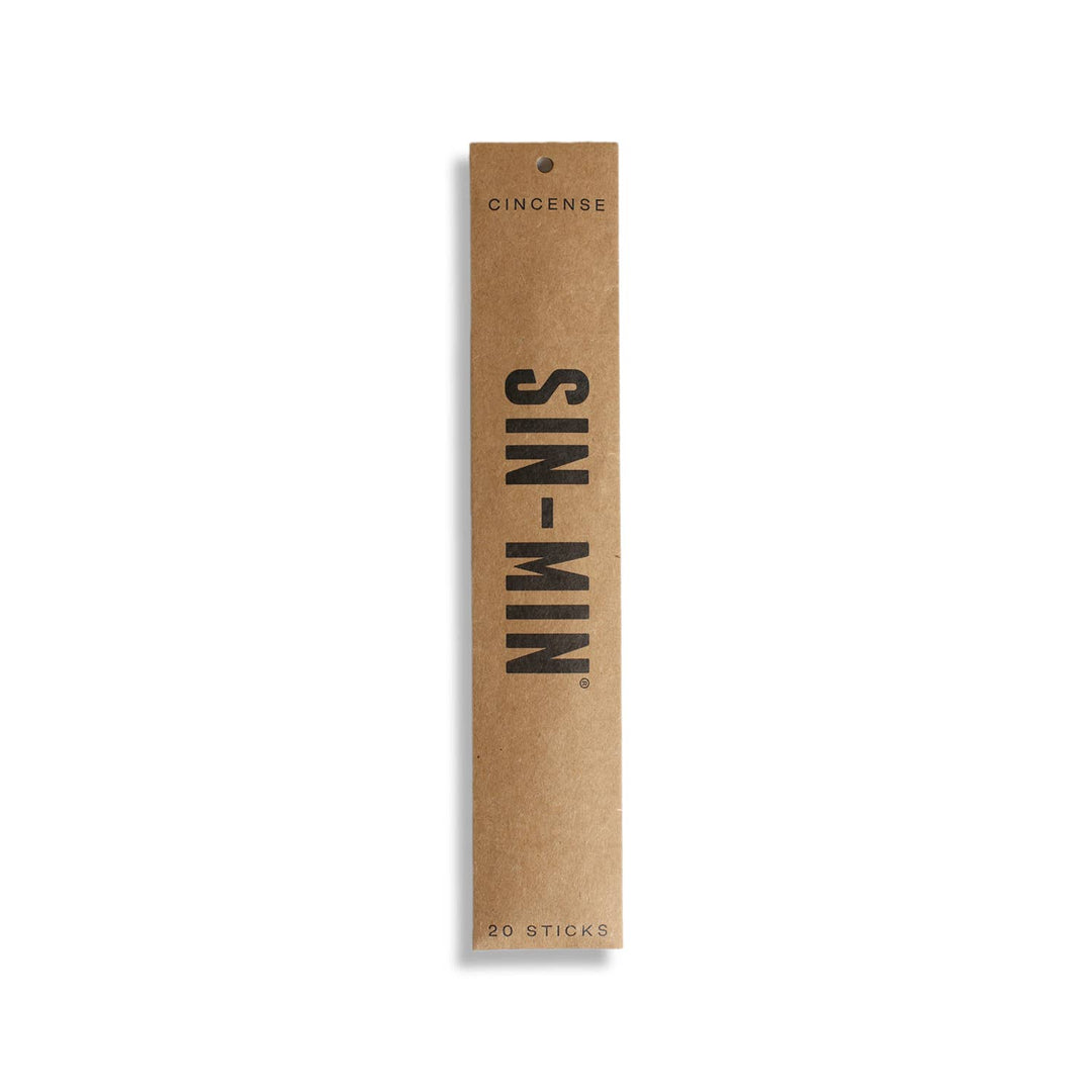 kraft box of cinnamon scented incense with the brand name SIN-MIN in black lettering. Brand: Sin-min