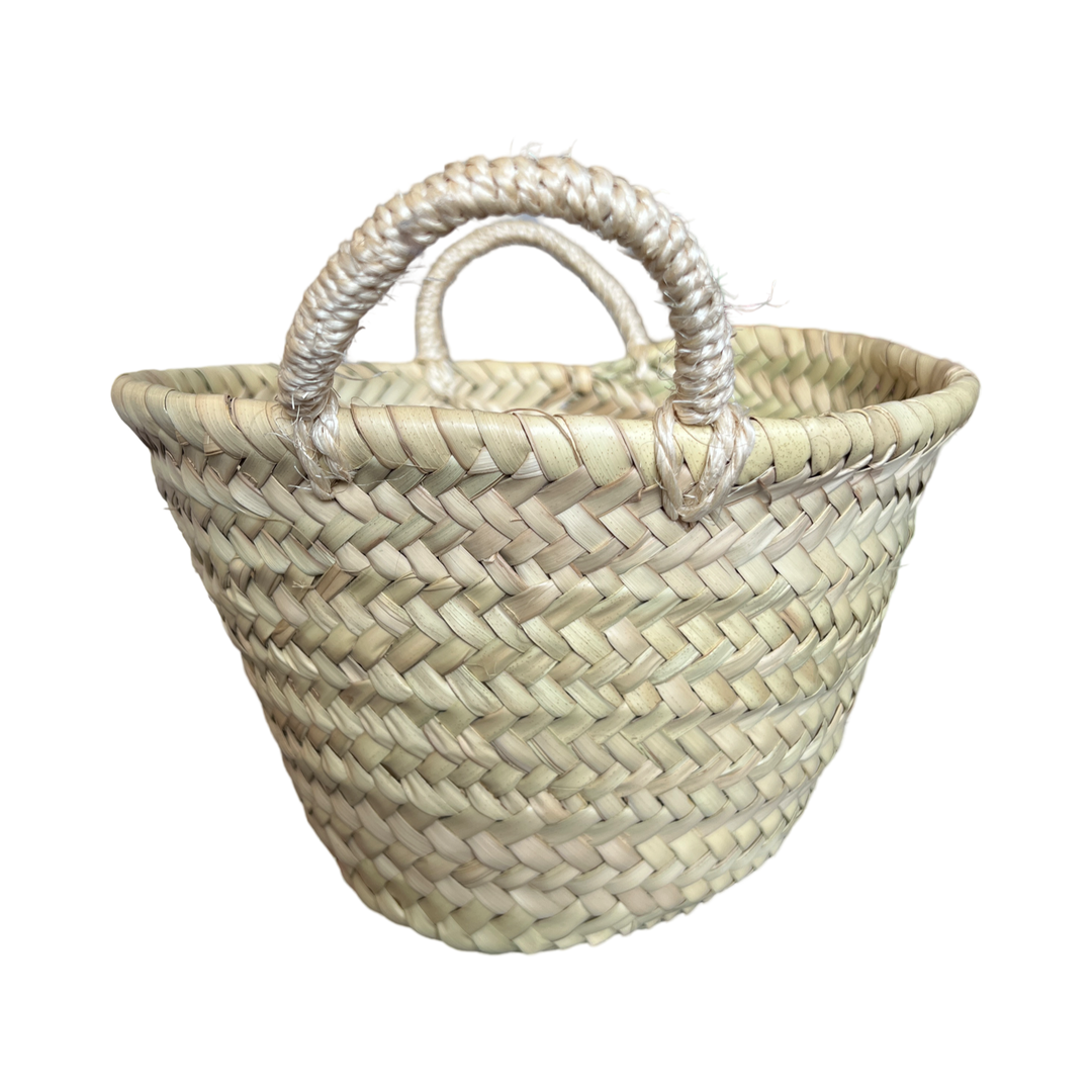 small palm straw woven basket with handles