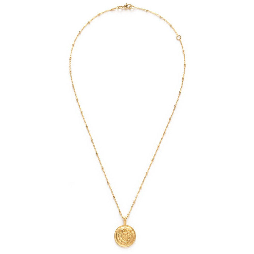Gold round sacred heart medallion necklace. Brand: Amano Studio