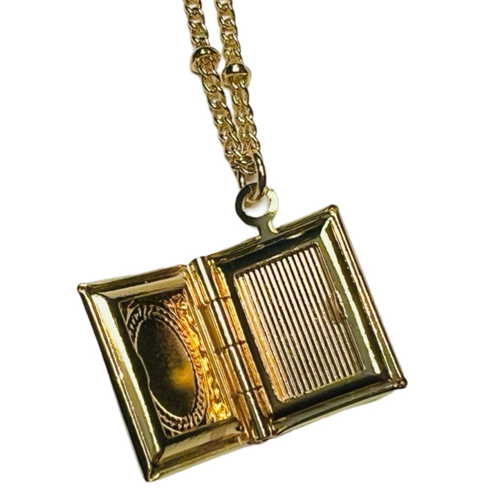 Gold Book Locket Necklace