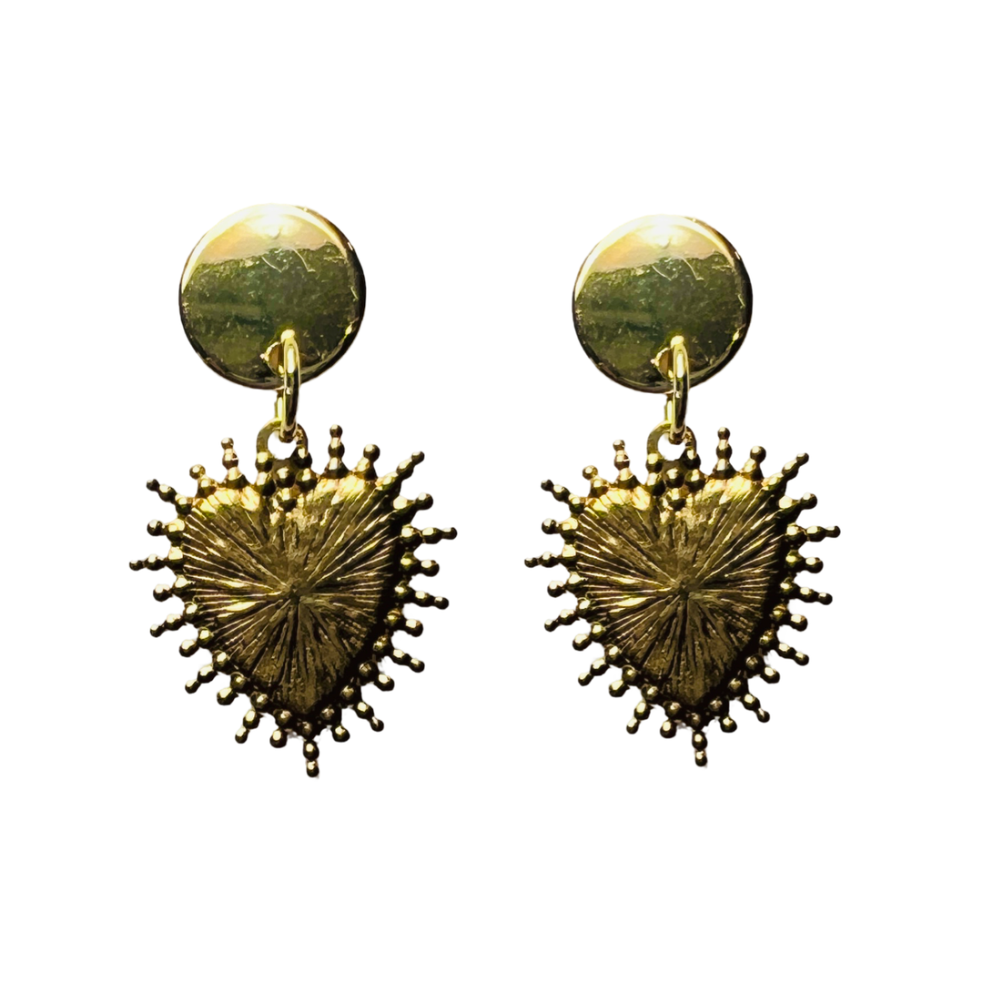 set of gold heart earrings