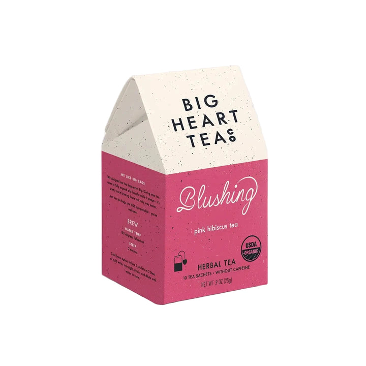 Box of Blushing pink hibiscus herbal tea with 10 tea sachets.