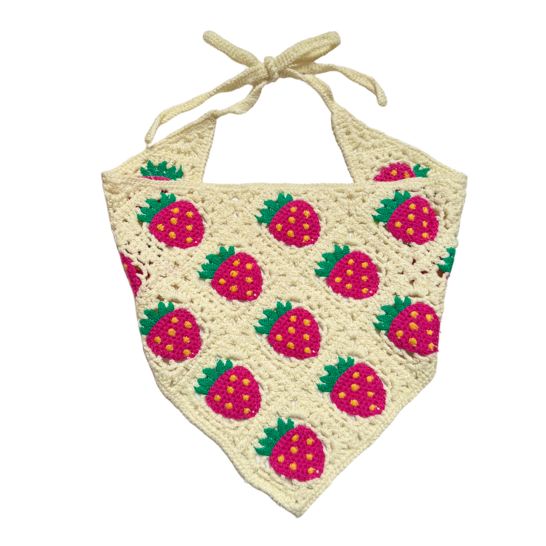 Crocheted headband with strawberry pattern