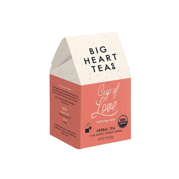 Big Heart Tea Cup of Love herbal tea box with 10 sachets.