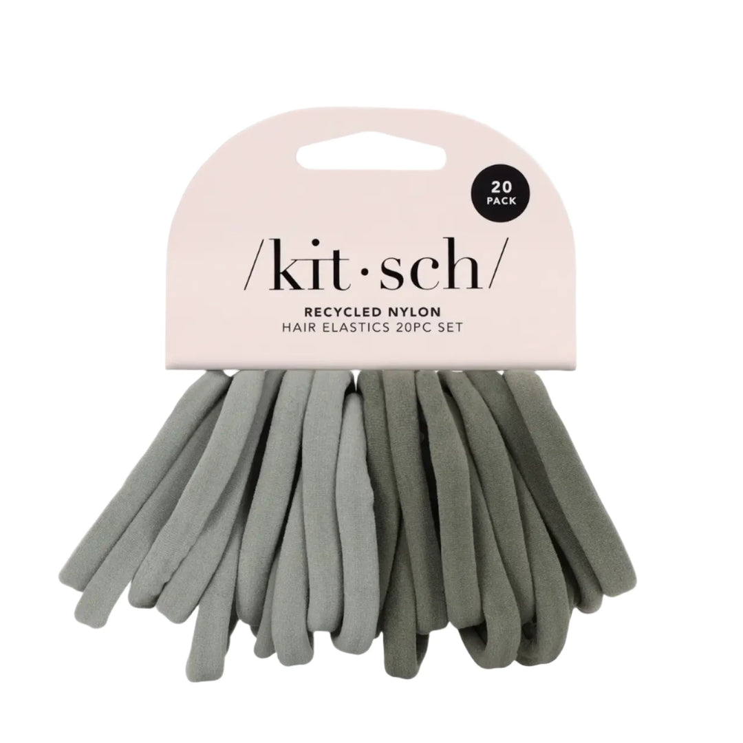 20 pack of light sage and dark sage elastic hair ties. Brand: Kitsch