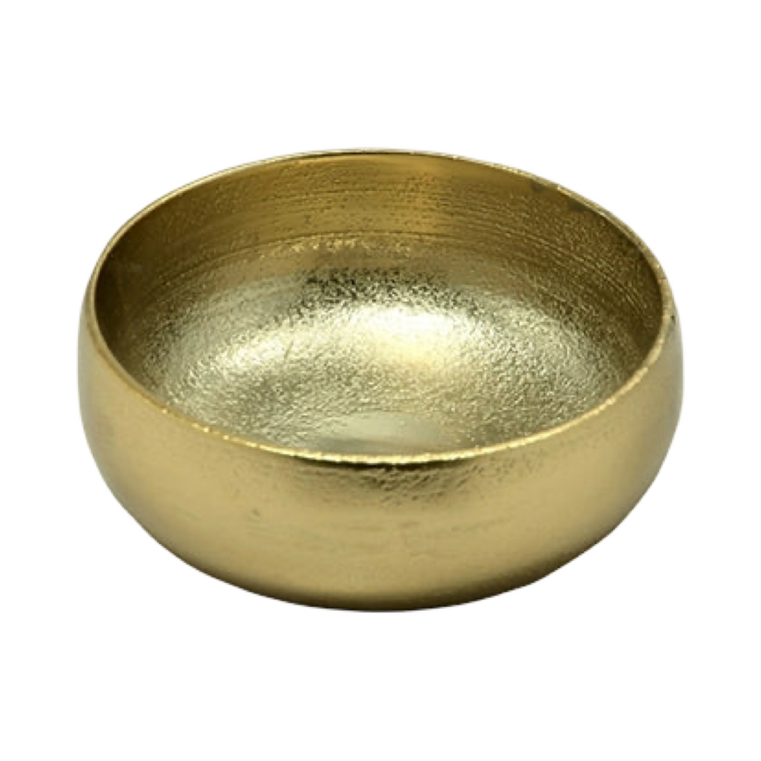 Small round bowl with a textured gold finish and smooth curved sides.