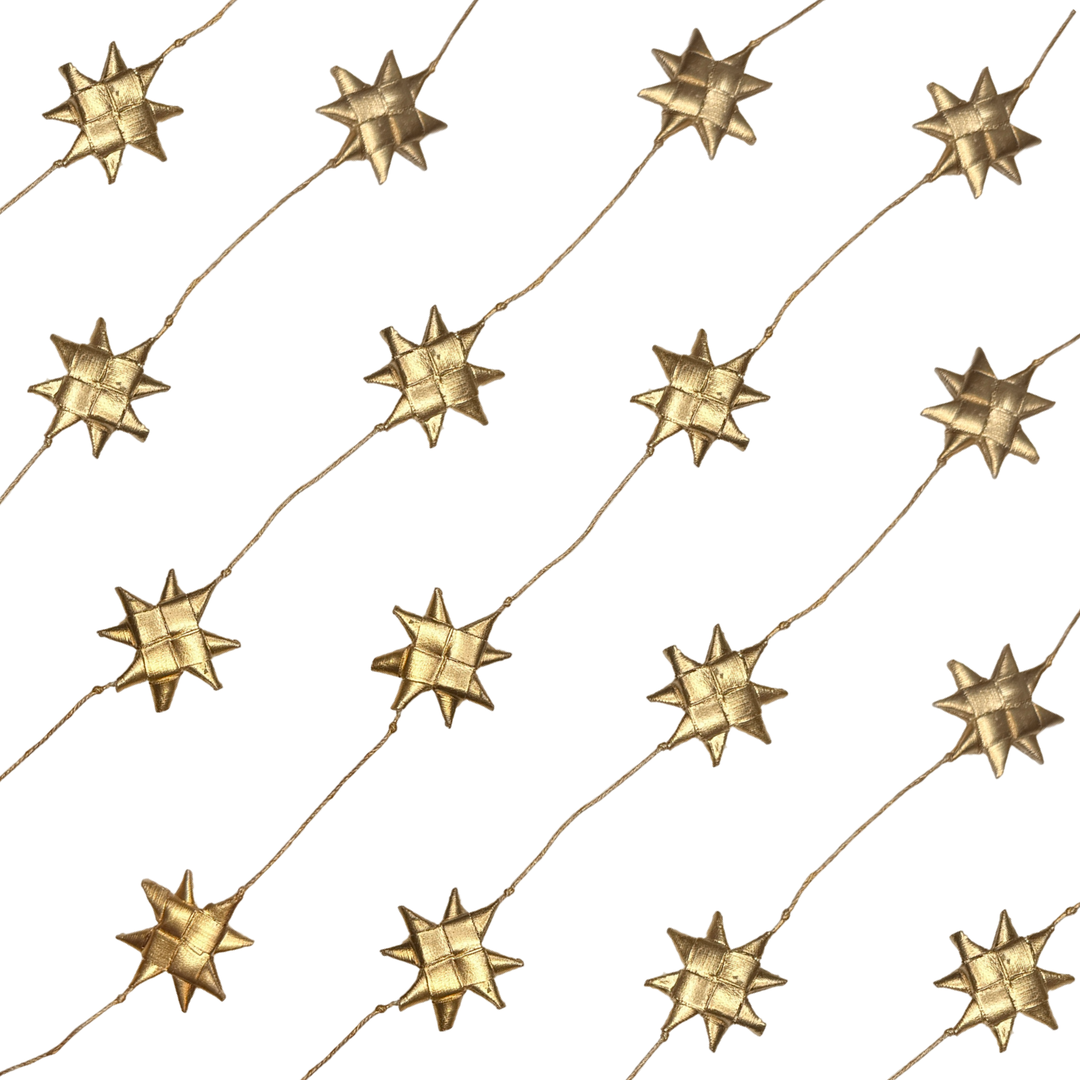 Garland with gold stars attached to a thin cord.