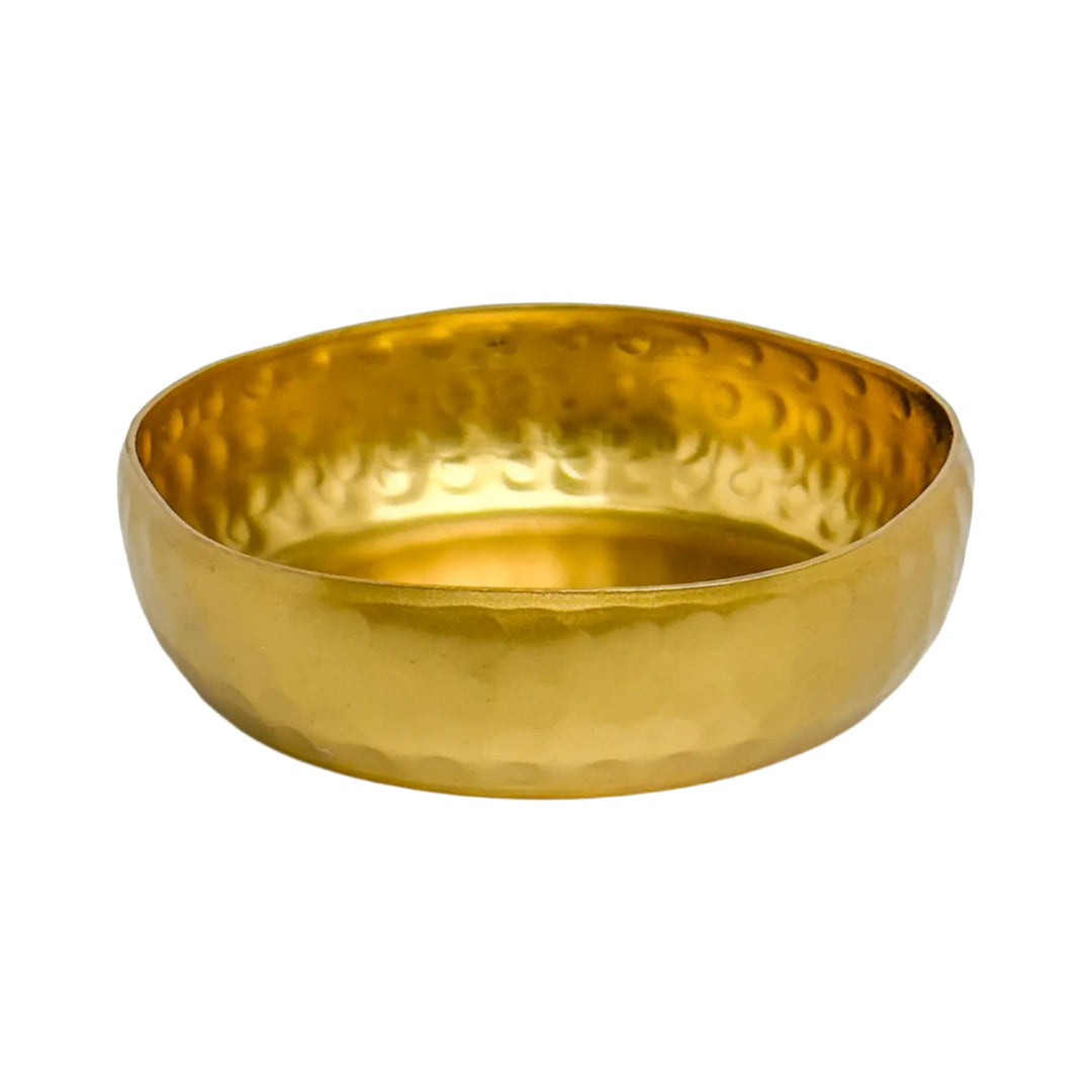 Hammered gold toned aluminum bowl.