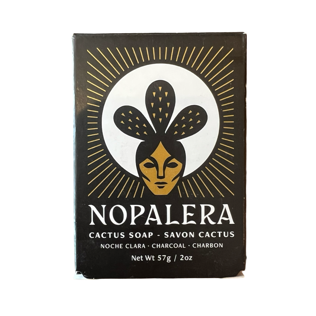 black 2 oz box of nopalera cactus soap featuring an illustration of a woman's face with a cactus crown.