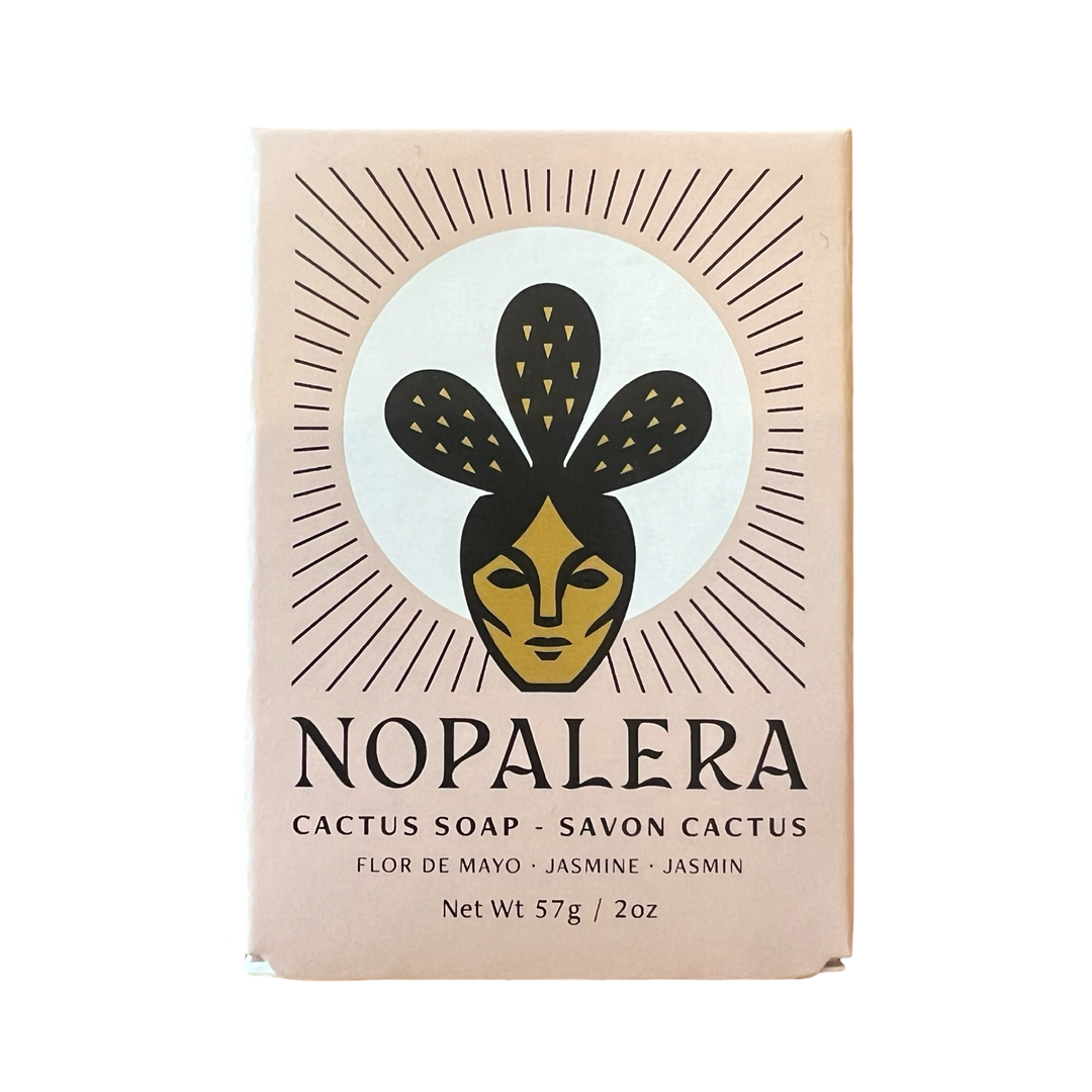 blush 2 oz box of nopalera cactus soap featuring an illustration of a woman's face with a cactus crown.