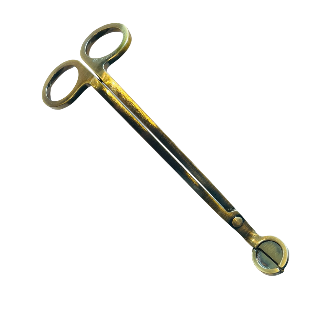 candle wick trimmer with a brass finish