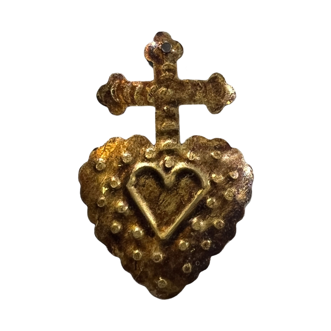 Mini Brass Sacred Heart Cross Medallion