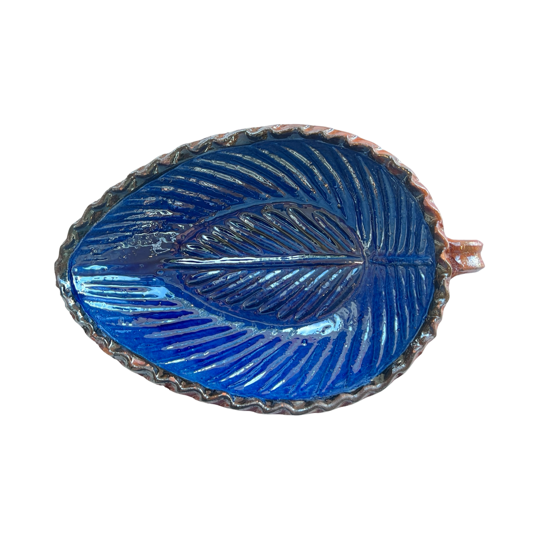 Michoacán Leaf Bowl Blue top view