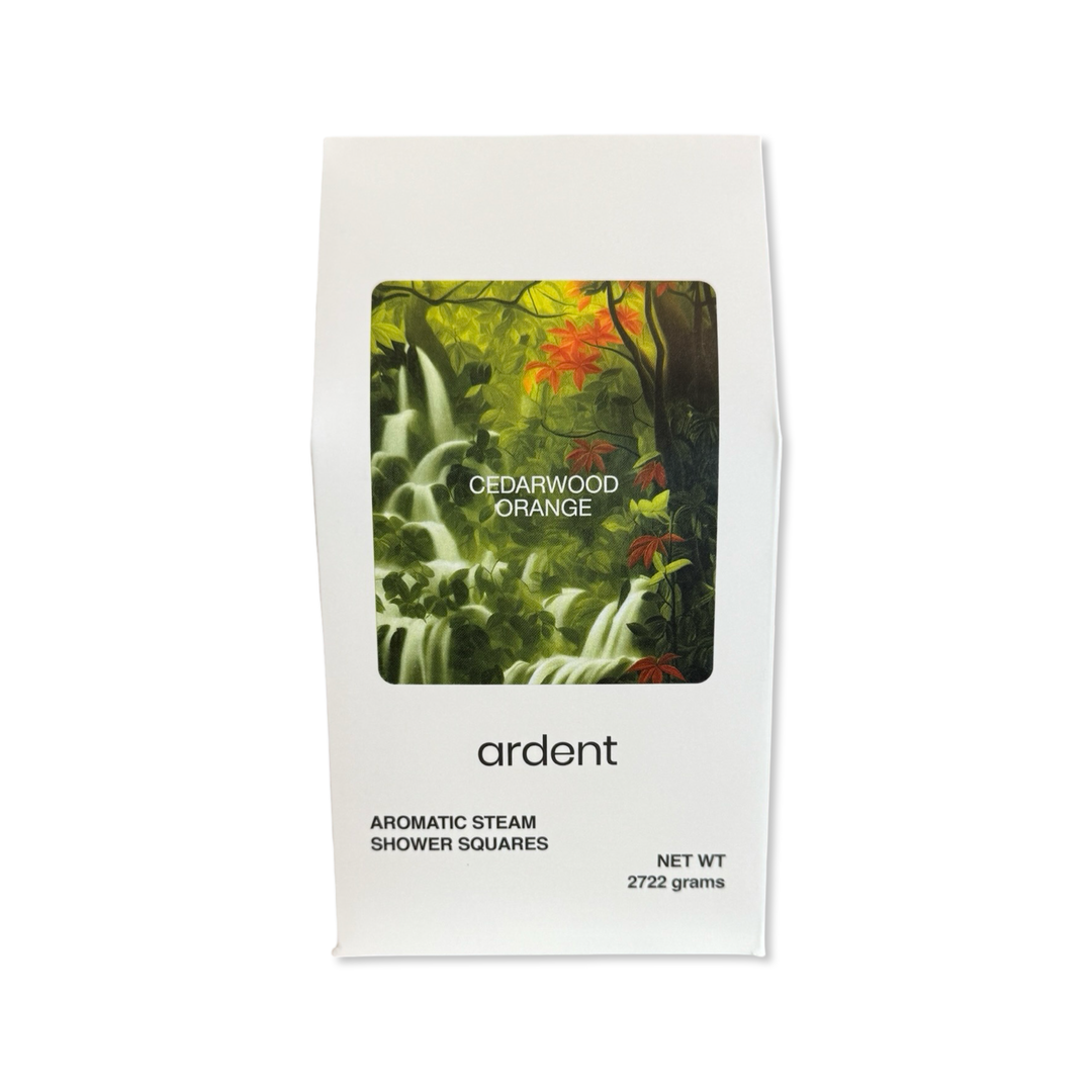 2722g white carton with branded lettering and an image of a forest with a waterfall and the product name: Cedarwood Orange, in white lettering.