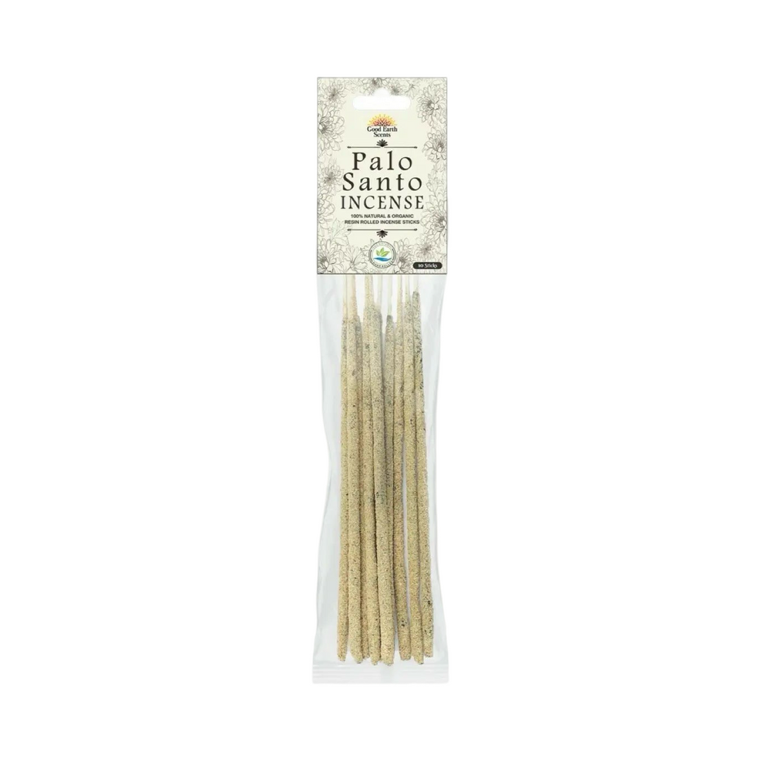 package of 10 palo santo incense sticks with a branded hanging tab