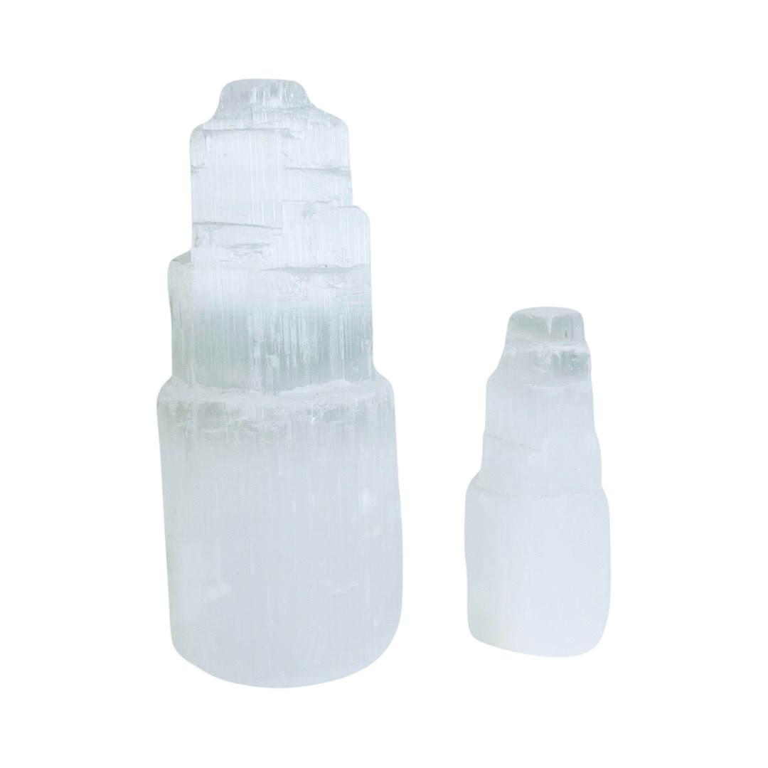 Set of two selenite crystal towers