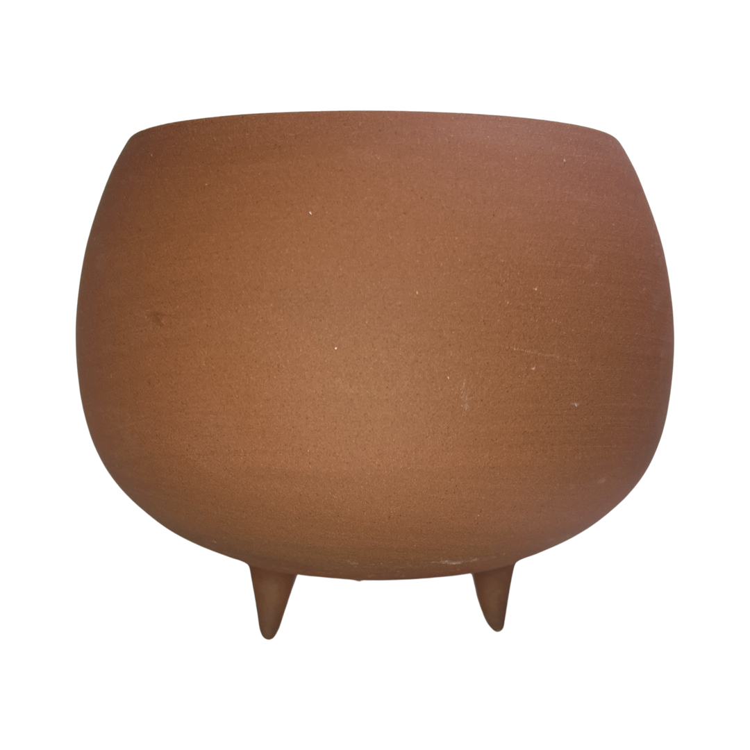 terracotta round planter with two pointed legs