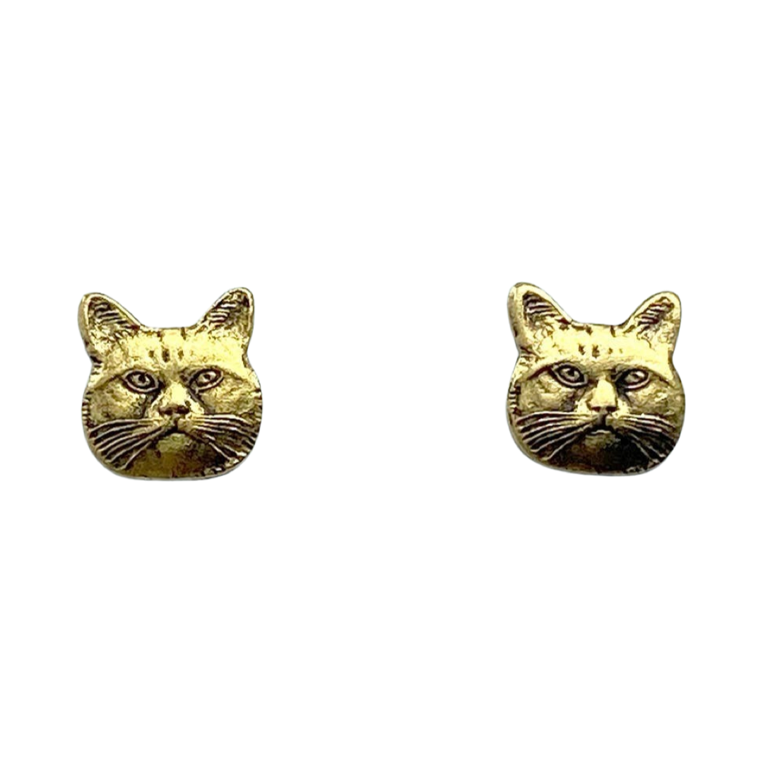 pair of gold cat stud earrings