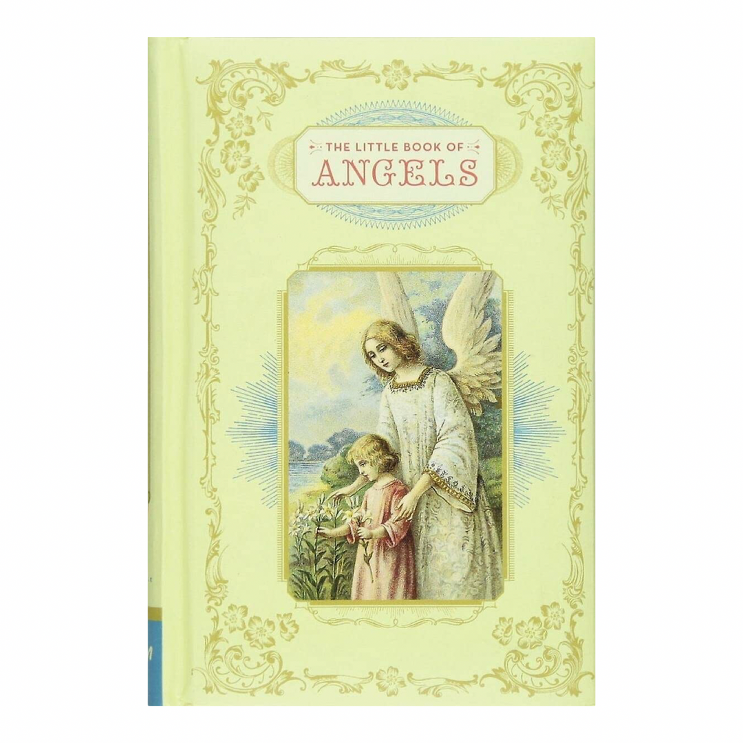 The Little Book of Angels" cover, guardian angel with child among lilies